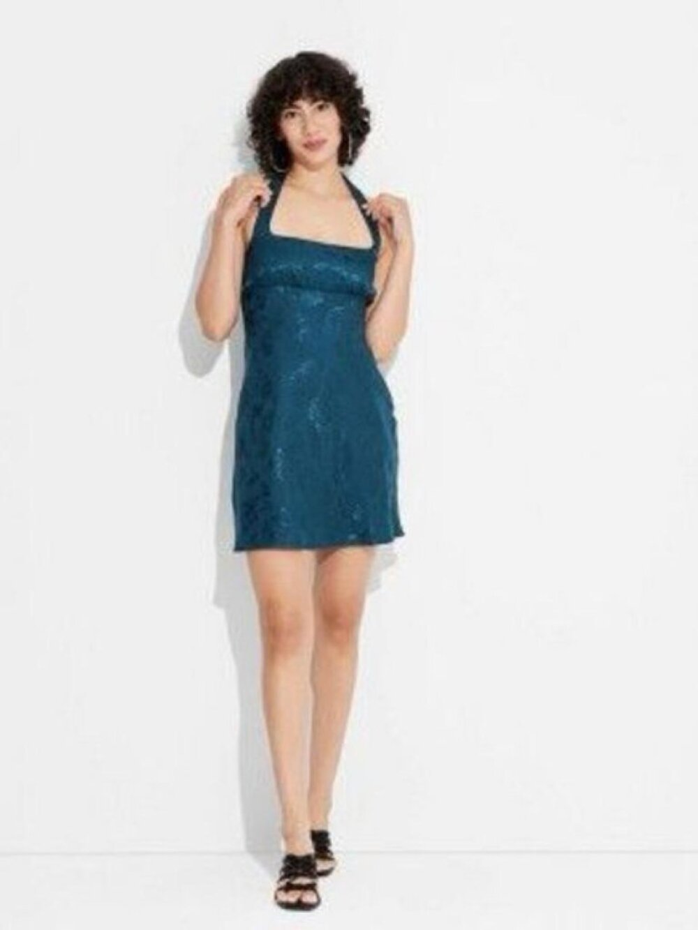 NWT Wild Fable Dark Teal Green Satin Halter Mini Dress XS